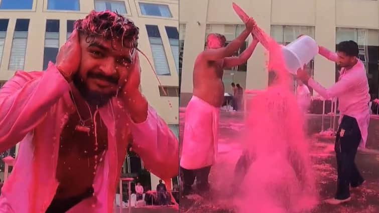 cricketers holi celebration video riyan parag playing holi rajasthan royals ipl 2025