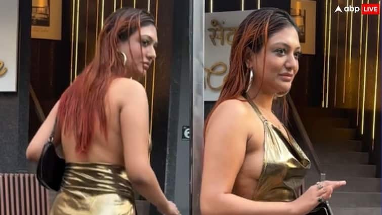 khushi mukherjee wearing side cut dress flaunt figure netizen trolled | Khushi Mukherjee Look: हॉल्टर नेक साइडकट ड्रेस पहन सड़कों पर घूमी एक्ट्रेस, ट्रोल्स बोले